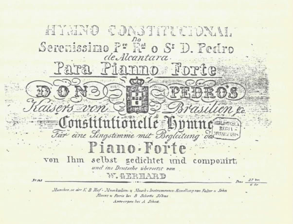 Hino constitucional de D. Pedro I em versão para piano publicada na Alemanha no século XIX