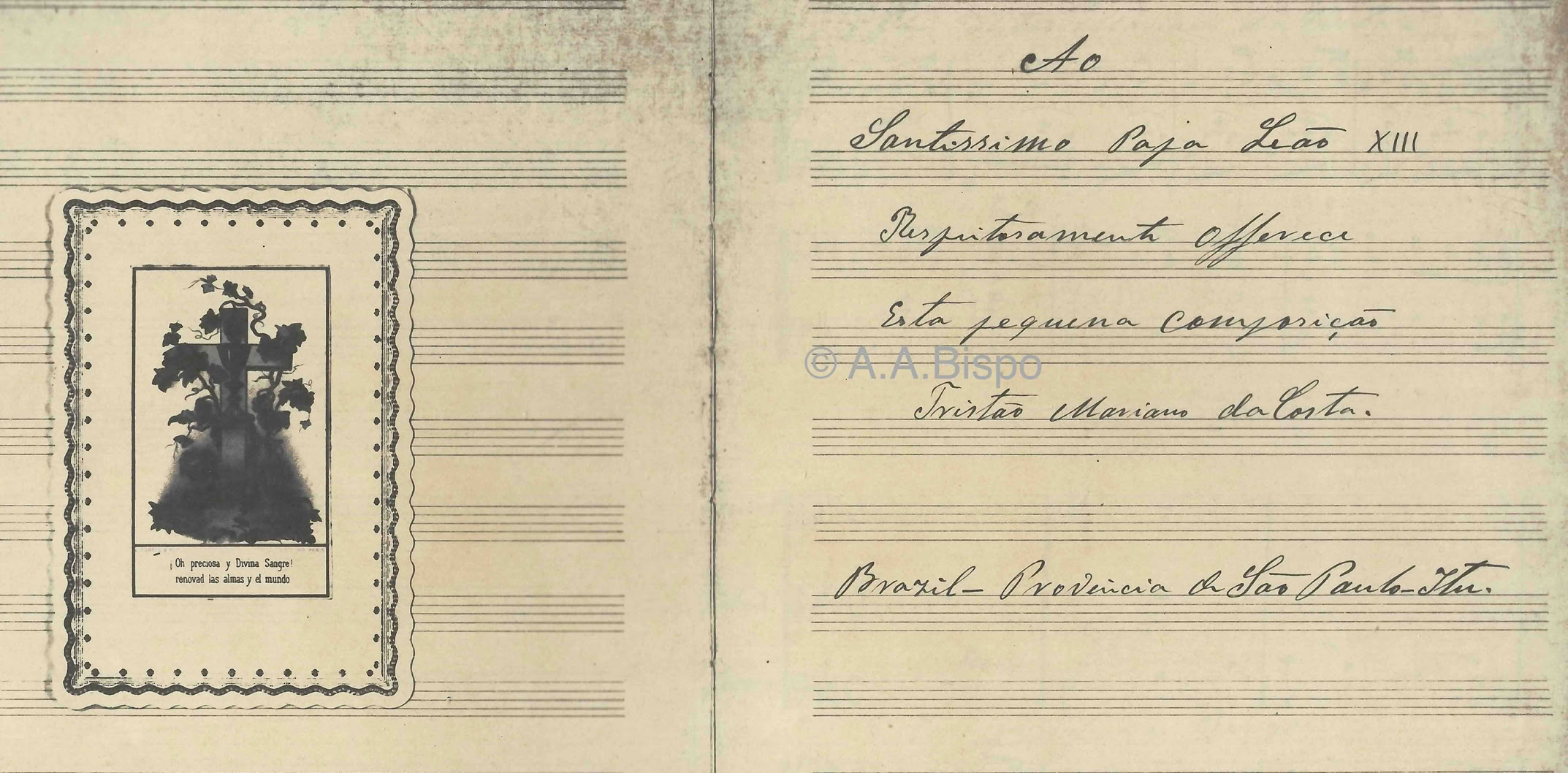 Dedicatória do Salve Regina oferecido a Leão XIII por Tristão Mariano da Costa