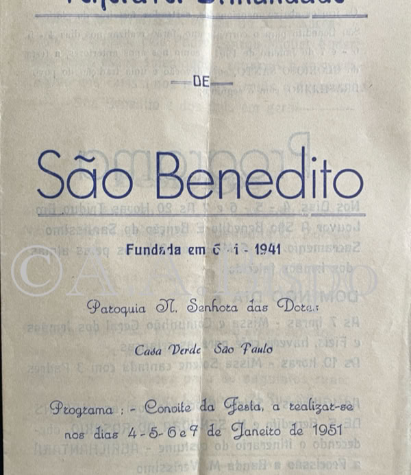 Programa de festas da irmandade de S. Benedito da Casa Verde onde participava Verissimo Gloria. Pesquisas de A.A.Bispo. Copyright