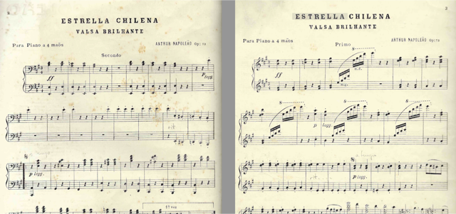 Estrella Chilena, valsa brilhante para piano a 4 mãos de Artur Napoleão, executada em conferência/concerto pelo Centro de Pesquisas em Musicologia do movimento Nova Difusão em São Paulo em 1970. Considerada no I Fórum de Música Alemanha/Brasil na Europa em 1982. Pesquisas de A.A.Bispo da década de 1960