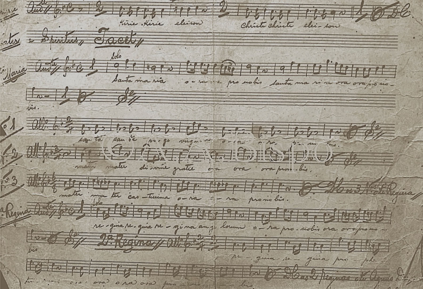 Ladainha composta por Verissimo Gloria, tradicional em atos devocionais e novenas de irmandades como a de Nossa Senhora dos Remédios em São Paulo. Pesquisas de A.A.Bispo da década de 1960