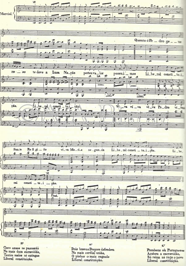 Hino Constitucional de D. Pedro I dedicado à Nação Portuguesa publicado em 1821. Difundido na Alemanha no século XIX. Pesquisas de A.A.Bispo