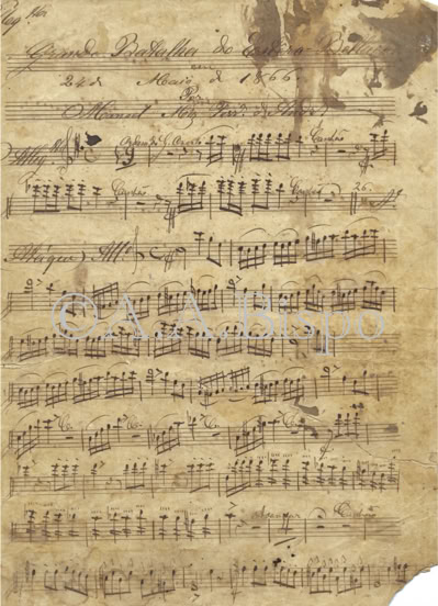 Batalha de Estero Bellaco oferecida a Dom Pedro II. Partitura levantada em pesquisas de fontes histórico-musicais por A.A.Bispo na década de 1960 no vale do Paraíba. São Paulo.
