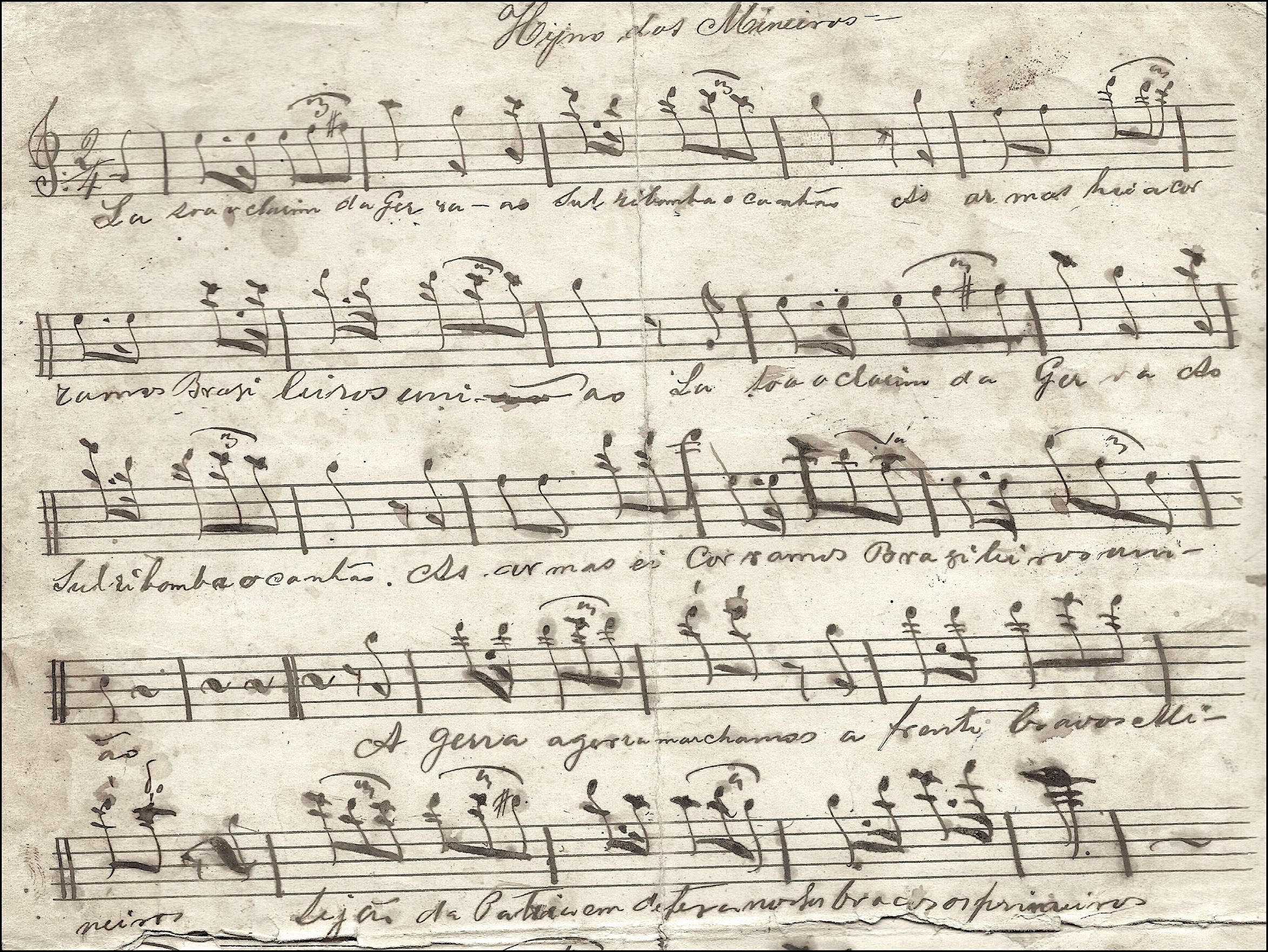 Hino dos Mineiros ca. 1874. Hino dos Voluntários da Pátria de Minas Gerais na Guerra do Paraguai. Acervo A.A.Bispo. Copyright